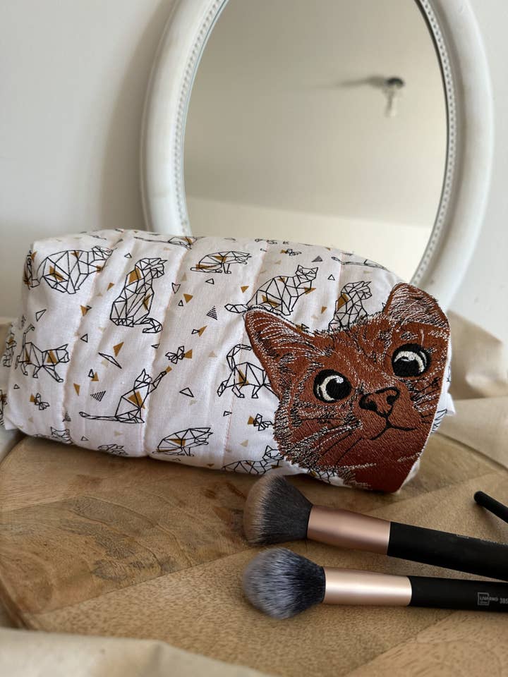 Makeup-taske med orange kat for engroshandel hos Lilietcoco / Oursonautes