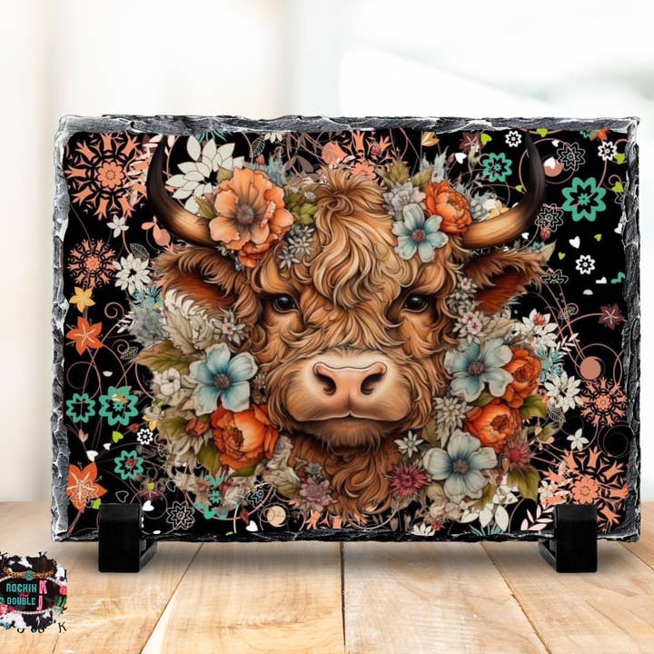 Flower Cow Rock Photo Slate for wholesale by Rockin K and Double J