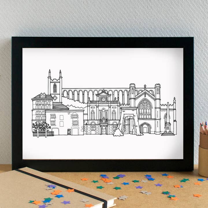 Becka Griffin Illustration – wholesale Art print – Newry Skyline Landmarks Art Print - unframed