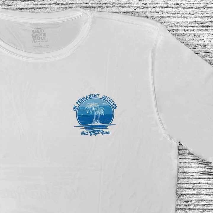 White On Permanent Vacation - UPF 50+ Sun Shirt for wholesale on Faire