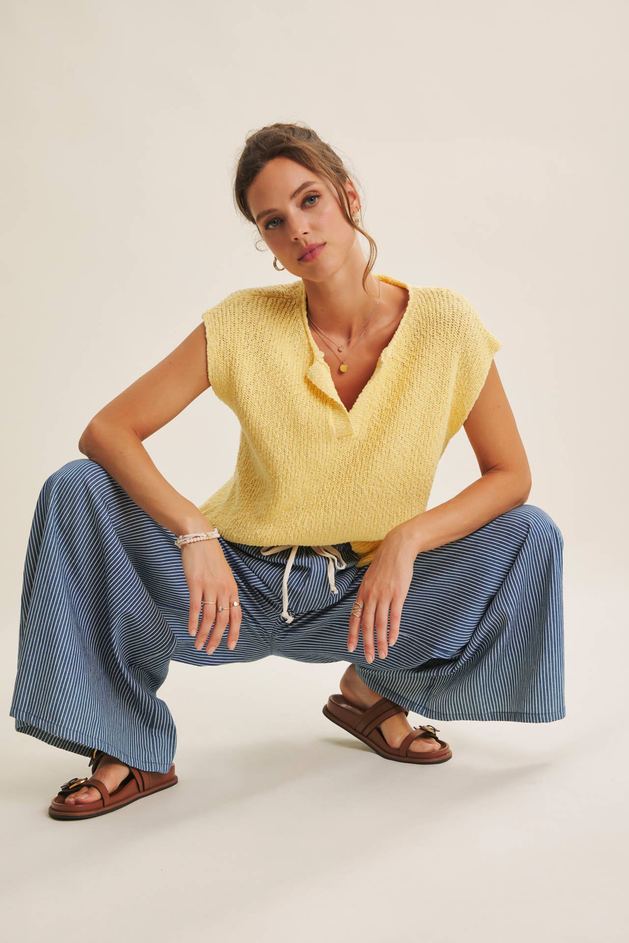 in february - Wholesale Knit Sweater - Women's - RELAXED FIT SLUB KNIT SWEATER TOP WITH SPLIT NECK11