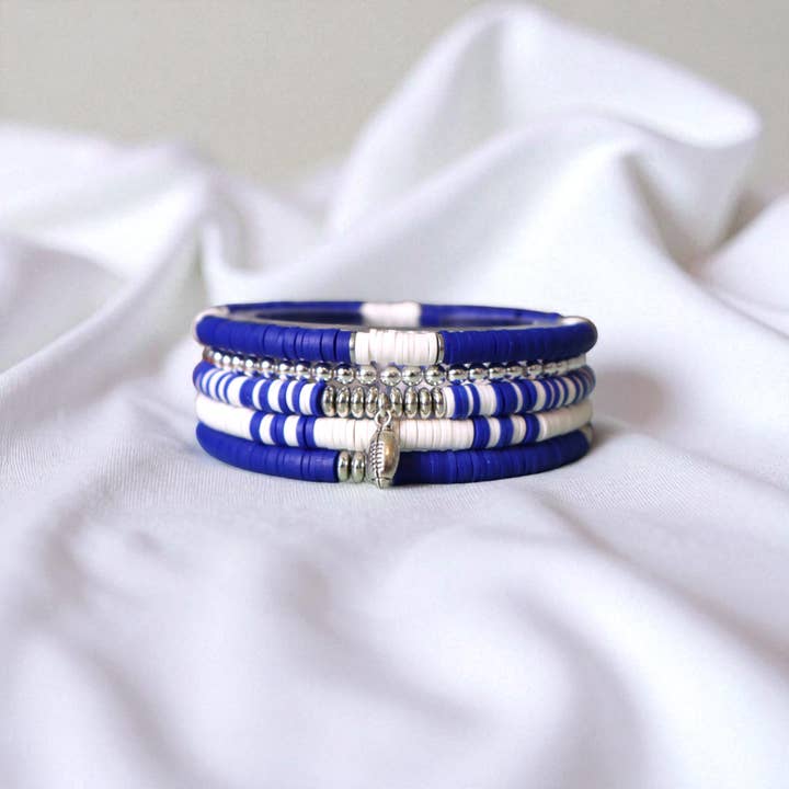 Royal Blue and White Game Day Bracelet Stack for wholesale by Fish Towne Designs, LLC