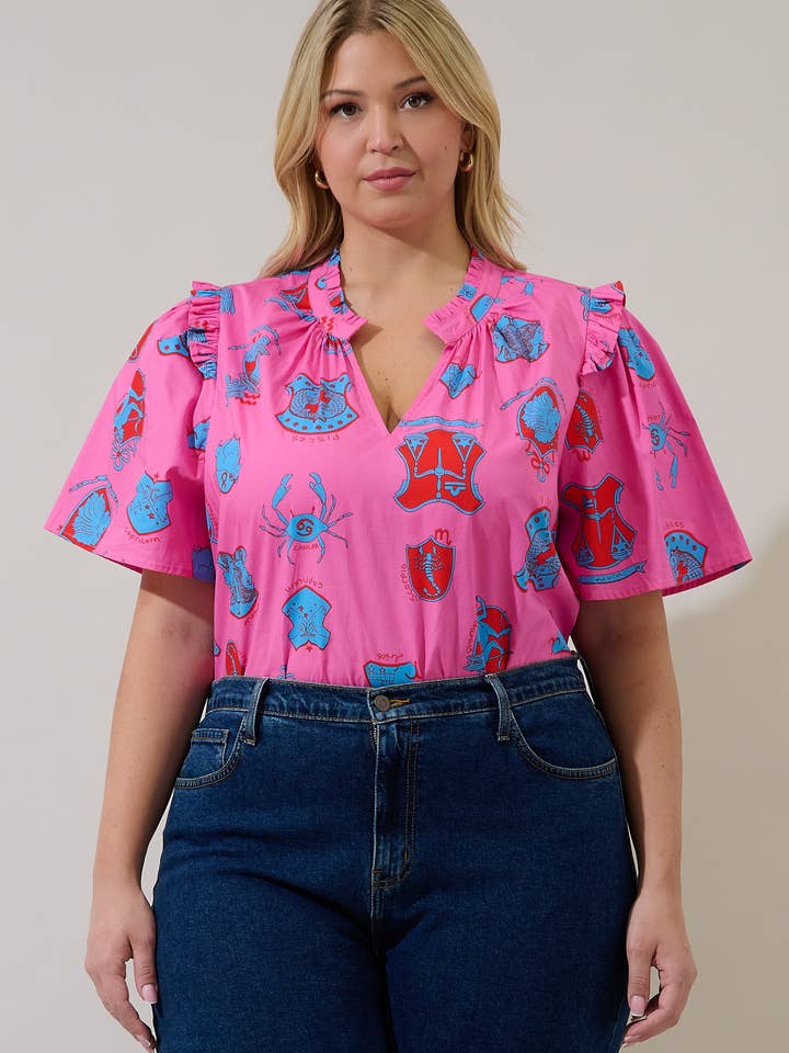 Zodiac Stars Mei Split Neck Top Curve for wholesale by Sugarlips