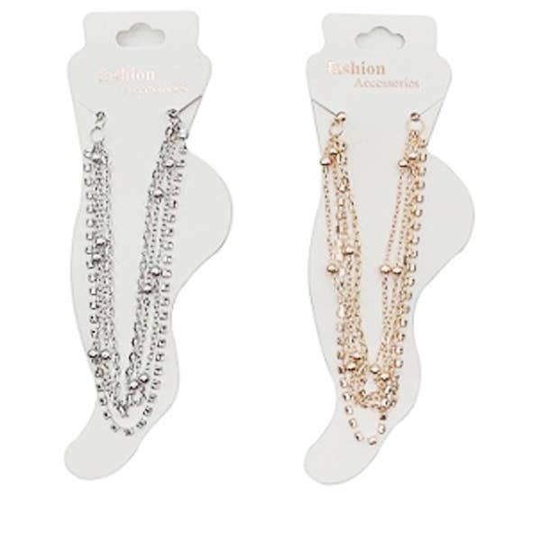 Cap Zone - Wholesale Anklet - Layered Gold & Silver Dangle Anklet Bracelets
