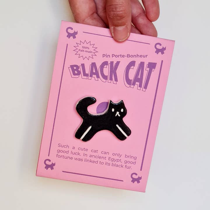Terra Mate - Wholesale Lapel Pin/Button - Épingle en céramique CHAT NOIR0