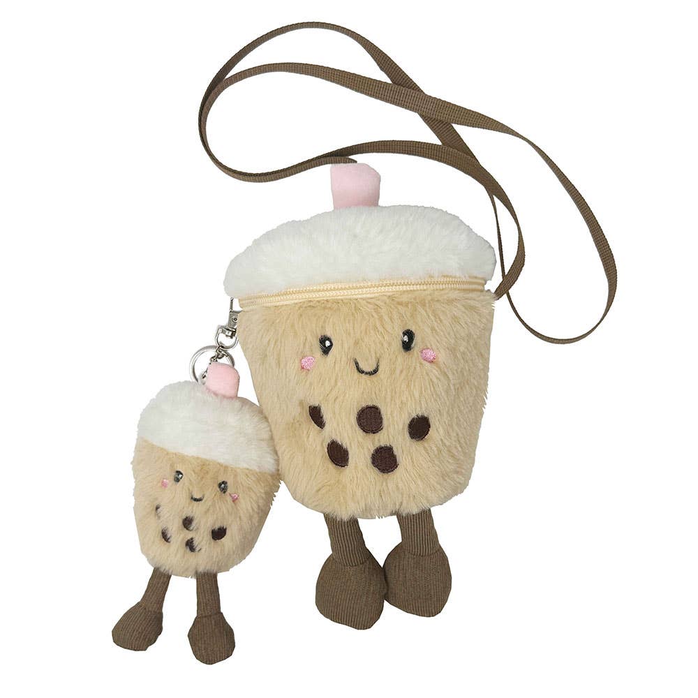 Sensibling Corp. - Vendita all'ingrosso Borsa a tracolla - Donna - HOT FOCUS - Set Mini Portachiavi Borsa a Tracolla in Peluche Boba Tea2