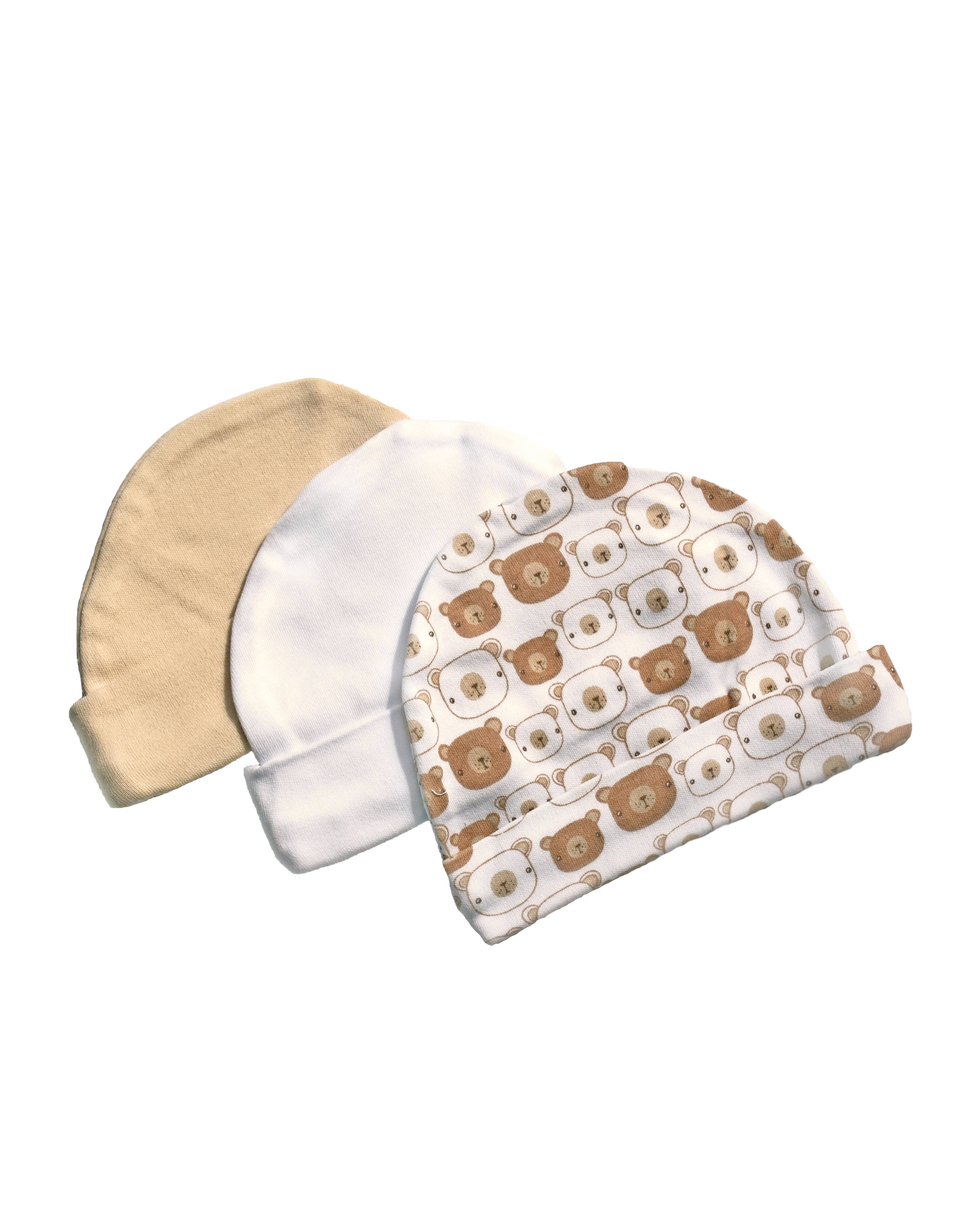 Playette - Wholesale Newborn/knit hat – Baby - Playette 3 Pack Newborn Bear Print Caps