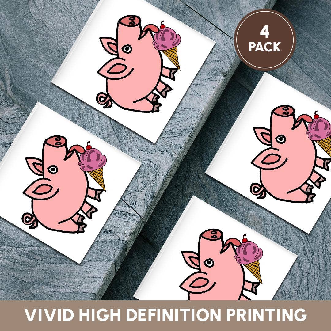 3dRose - Wholesale Coasters - 3dRose, Funny Cool Pink Pig eating ice Cream Cone Cartoon, Coaster5