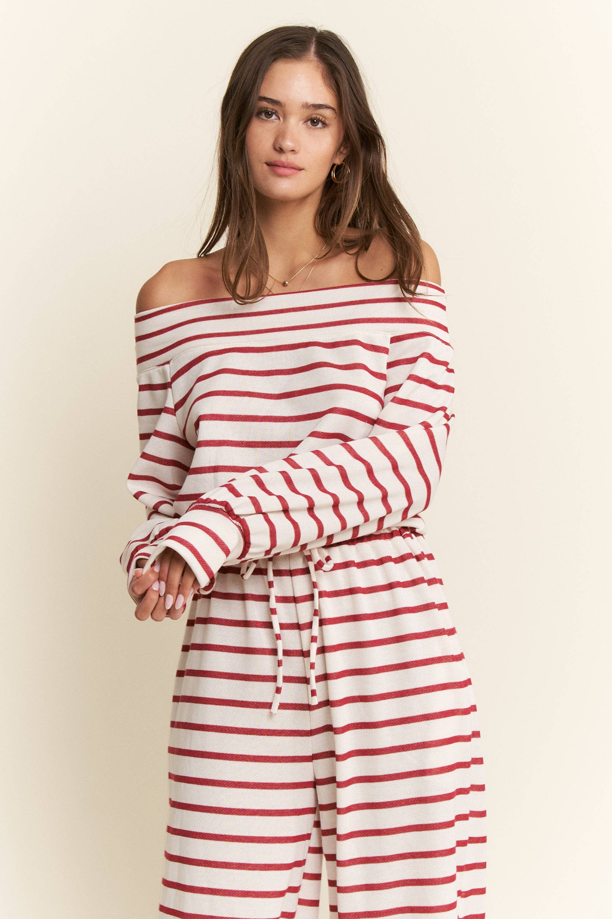 JADE BY JANE PLUS - Wholesale Jumpsuit - Women's - (PLUS SIZE) OFF-SHOULDER STRIPED TERRY JUMPSUIT32