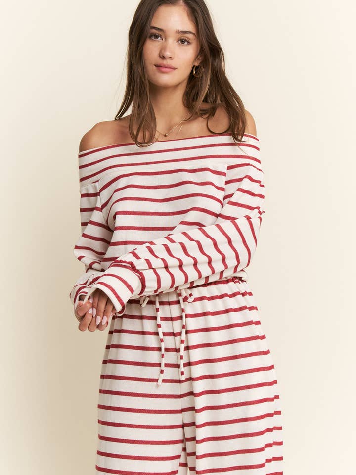 JADE BY JANE PLUS - Wholesale Jumpsuit - Women's - (PLUS SIZE) OFF-SHOULDER STRIPED TERRY JUMPSUIT32