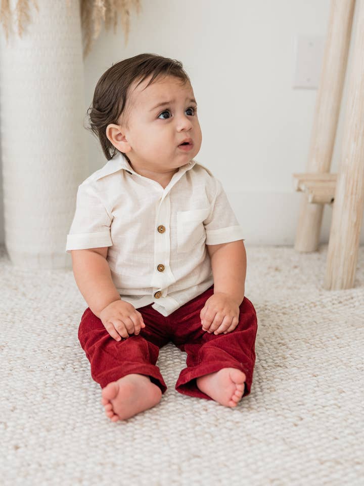 Pantalones de pana color burdeos para niños para venta al por mayor de Yo Baby