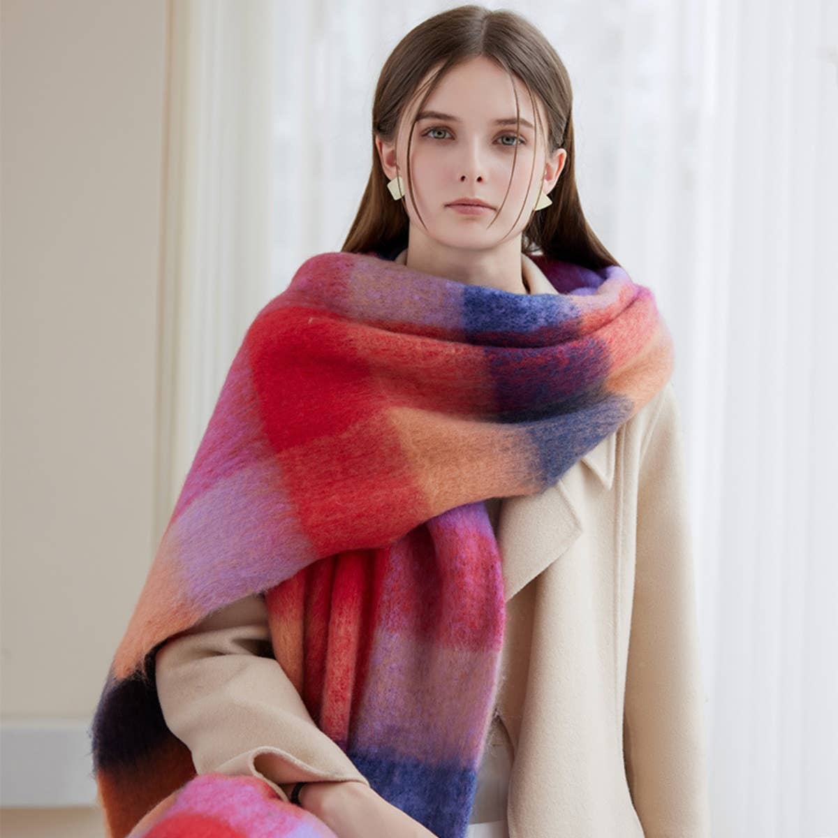 NINEXIS - Wholesale Scarf - Women's - CWASC1578_WINTER PLAID THICKENED WARM SCARF SHAWL26