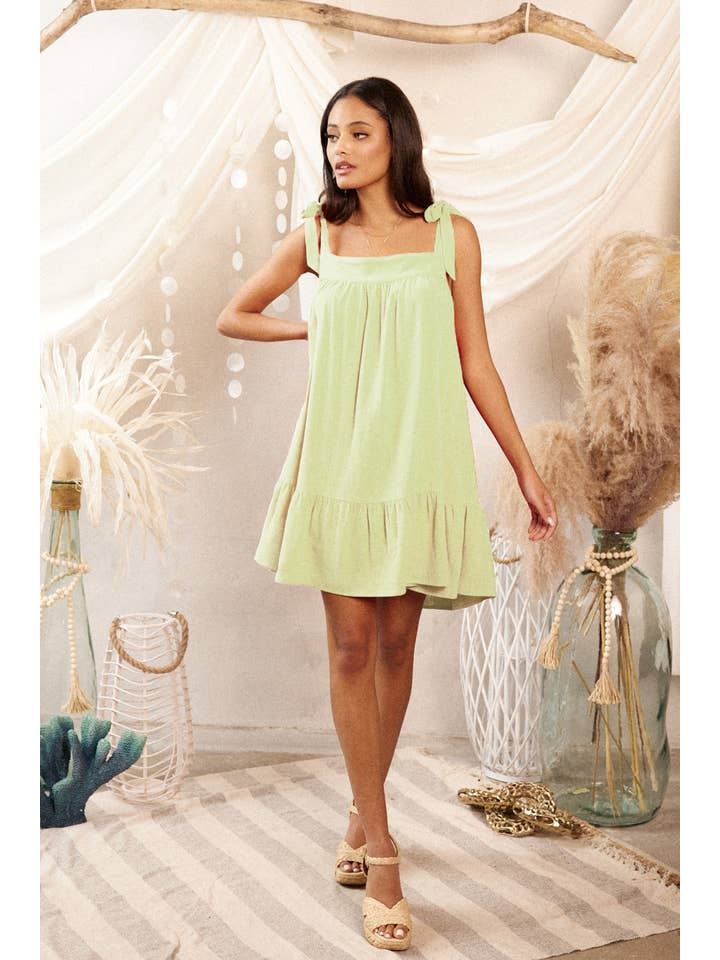 Endless Blu - Vendita all'ingrosso Vestito - Donna - MINI ABITO BABY DOLL IN LINO TINTA UNITA JD646115