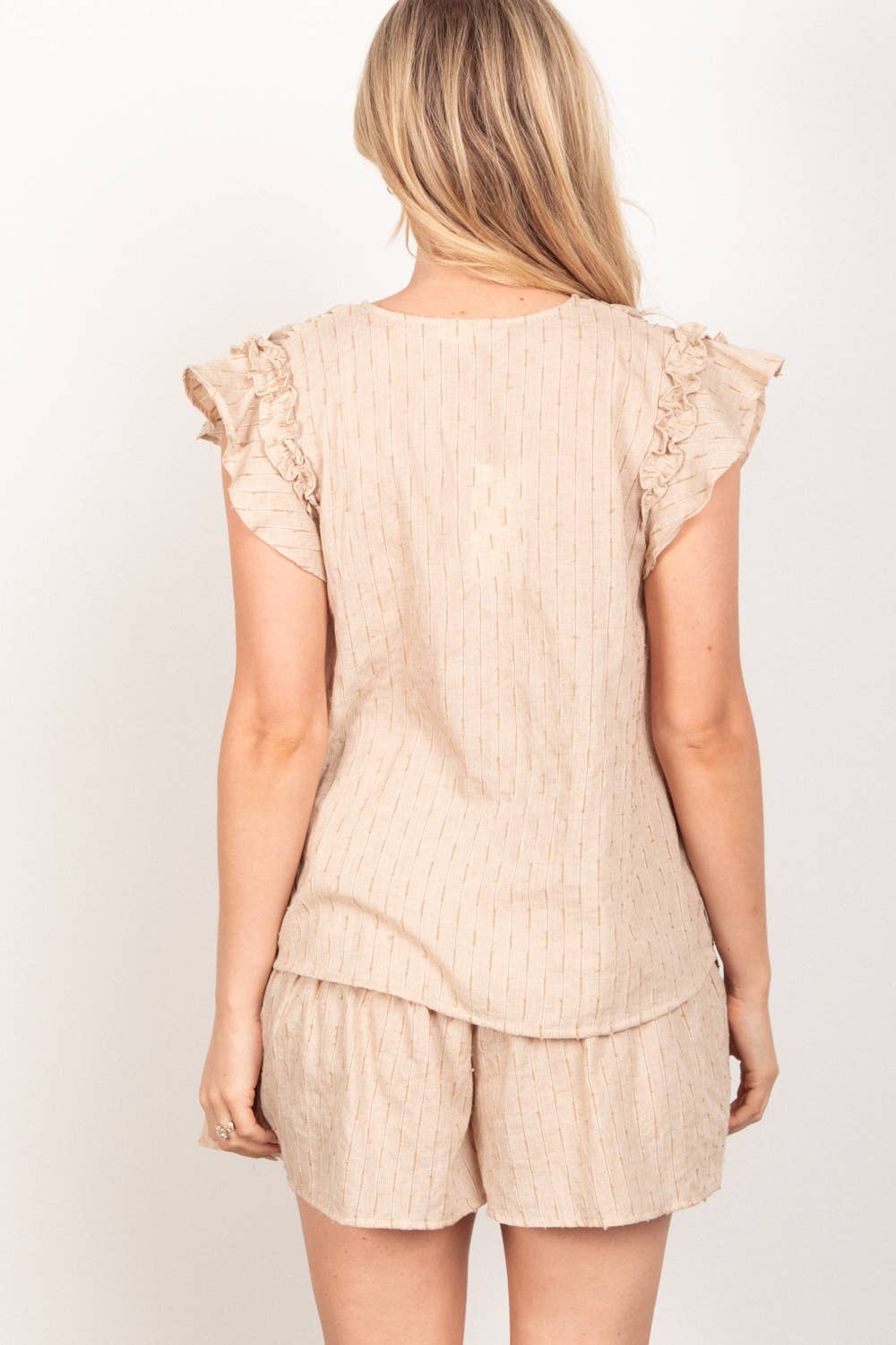 VERY J - Wholesale Lounge Set - Women's - NT11539SET-Solid Cotton Woven Cute Top & Shorts Set17