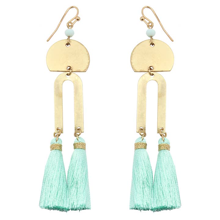 Boucles d'oreilles - Aqua Dbl Metal W Pompon pour la vente par Flirt Jewelry