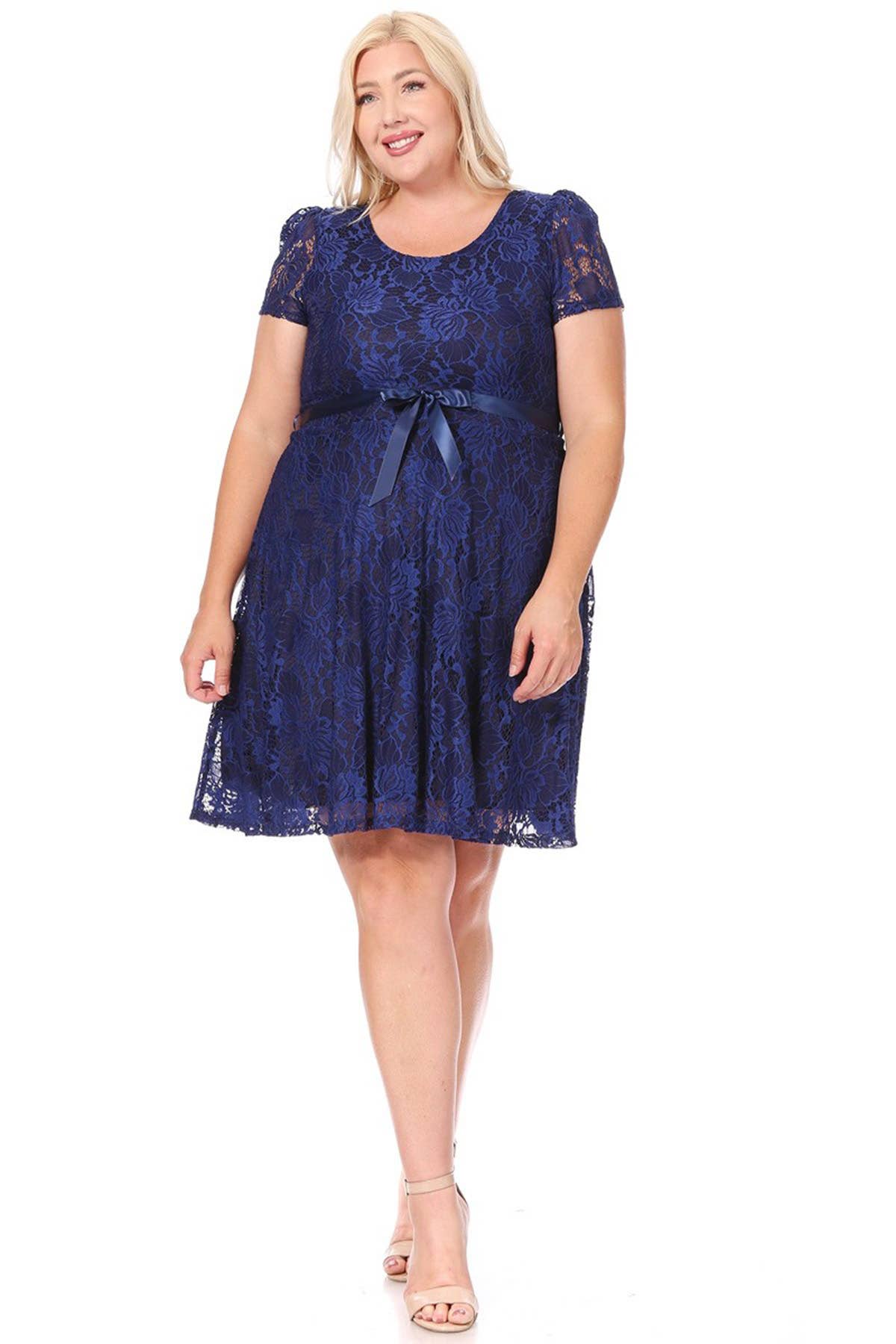 MOA COLLECTION - Vente Robe – femme - Robe midi de soirée en dentelle à manches courtes pour femmes grande taille16