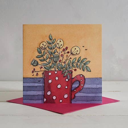 Red Potty Mug Greetings Card for engroshandel hos Helen Wiseman Illustration