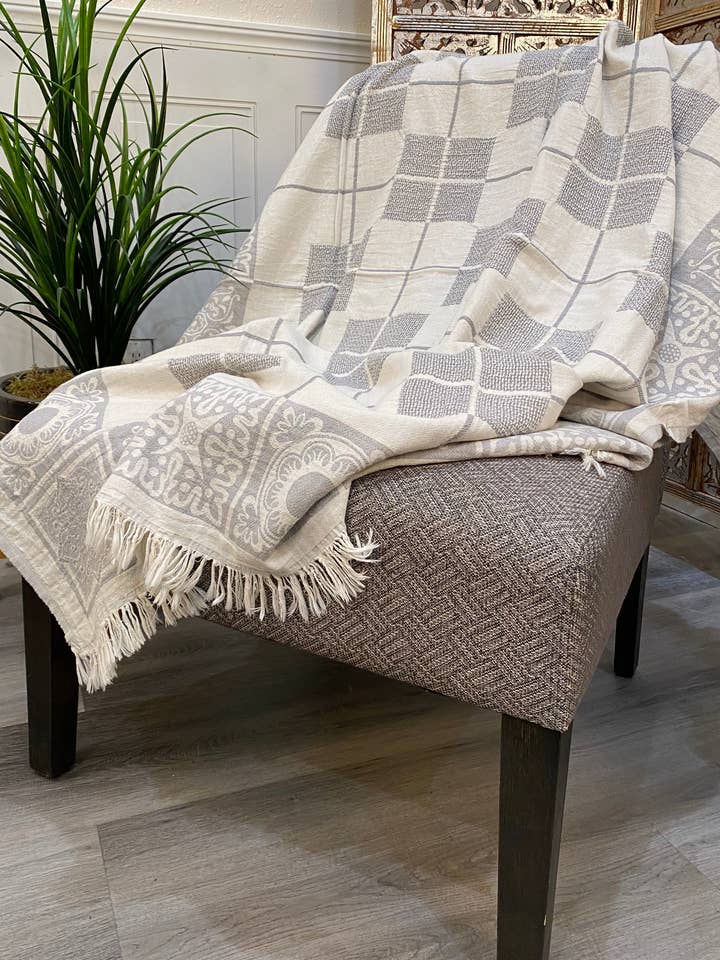 Highgrove - Throw Blanket - 100% Cotton - 51X67 - Sevila Gre for wholesale by Elite Home Fashions