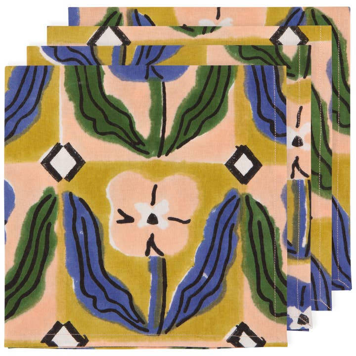 Danica Studio - Wholesale Dinner & Cloth Napkin - Teppi Block Print Napkins Set of 4