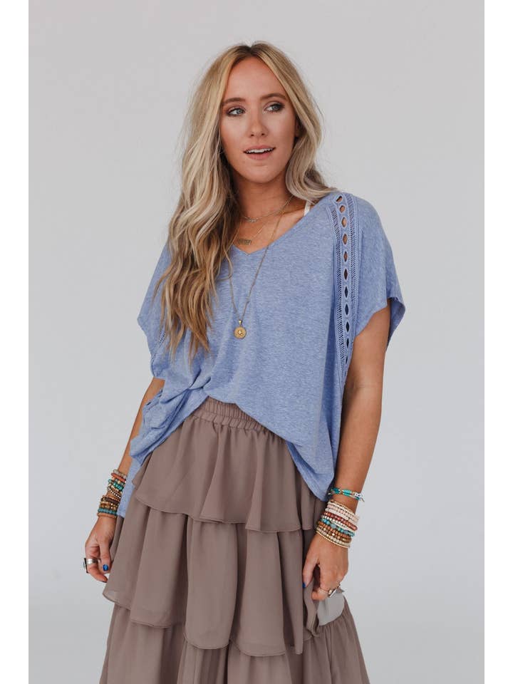 Three Bird Nest - Wholesale Blouse - Women's - Camden Lace V Neck Top - Denim