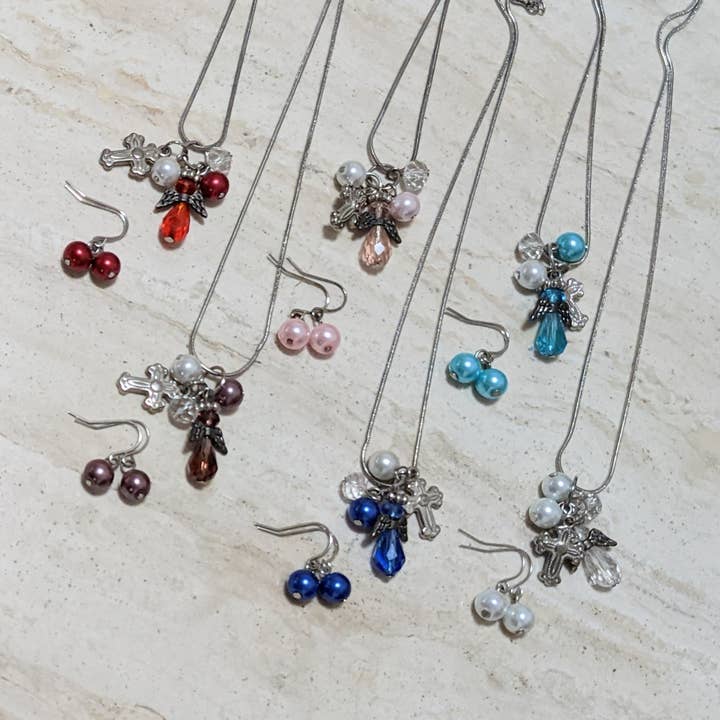 Ängel Halsband Örhänge Set Handgjorda 18" +2" för wholesale av Fiona Accessories