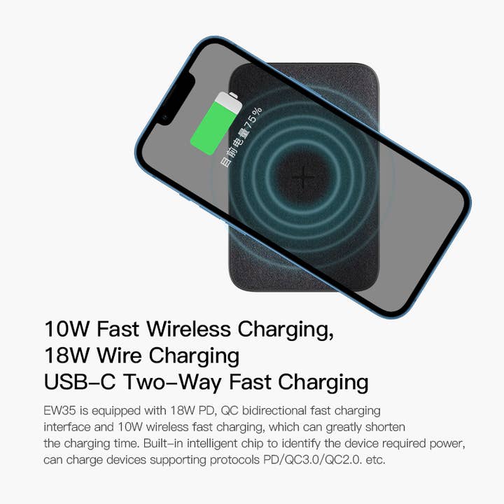 Azul Banco de energía inalámbrico ORSEN EW35, PD 18W, 10000mAh, 10W, negro de venta al por mayor en Faire10