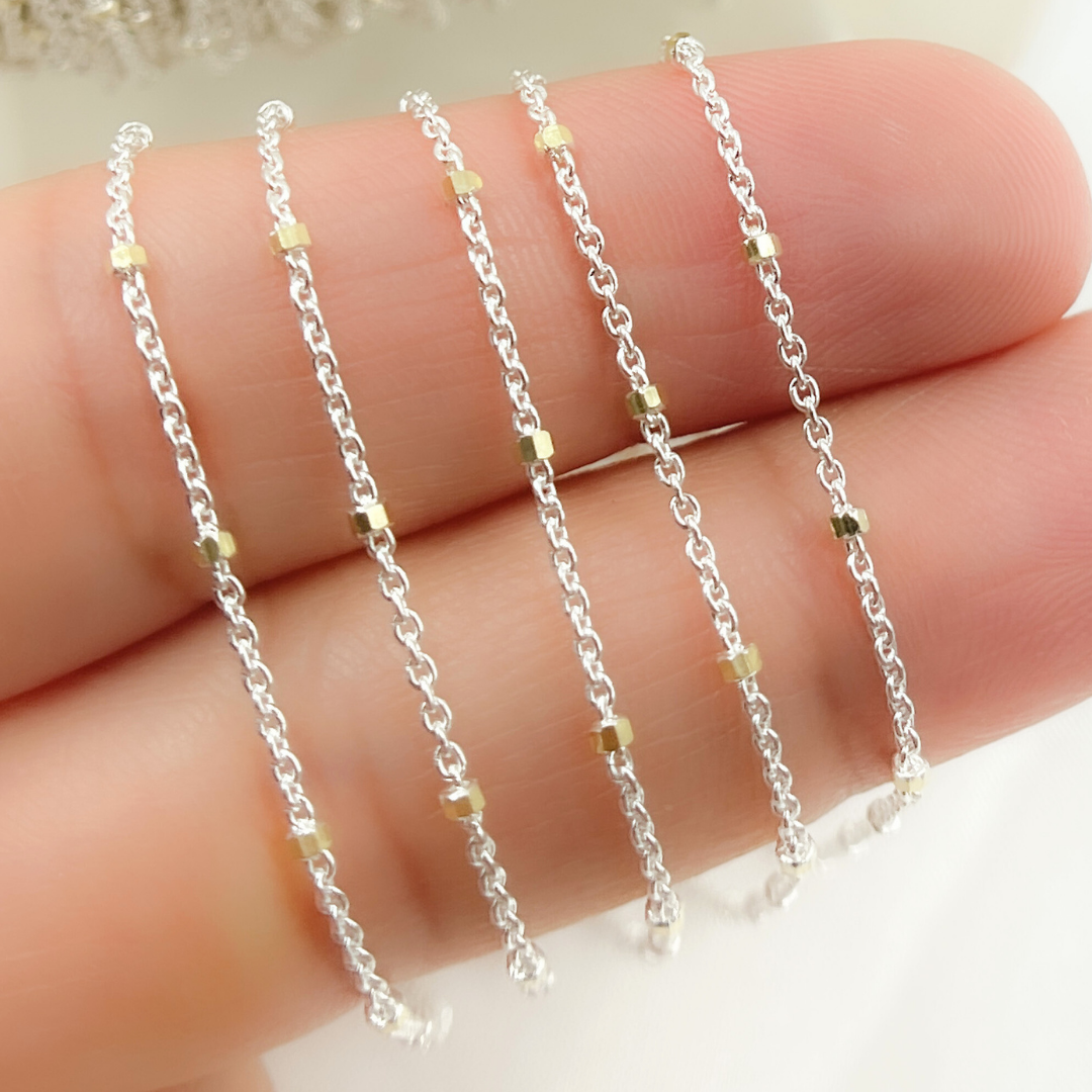 Jewels & Chains - Wholesale Link & Chain Necklace - Z36GS2. 925 Sterling Silver Satellite Gold Plated Cube Chain0