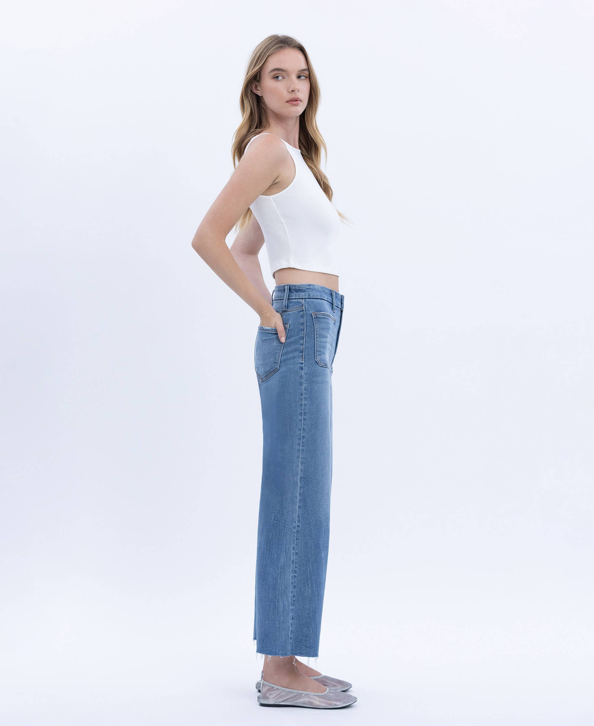SERENE PROMISE HIGH RISE COMFORT WAISTBAND CROP WIDE JEANS T6947 for wholesale on Faire7
