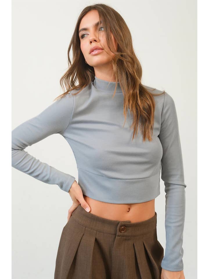 Cropped Bodice High Neck Long Sleeve Top for wholesale by HYFVE