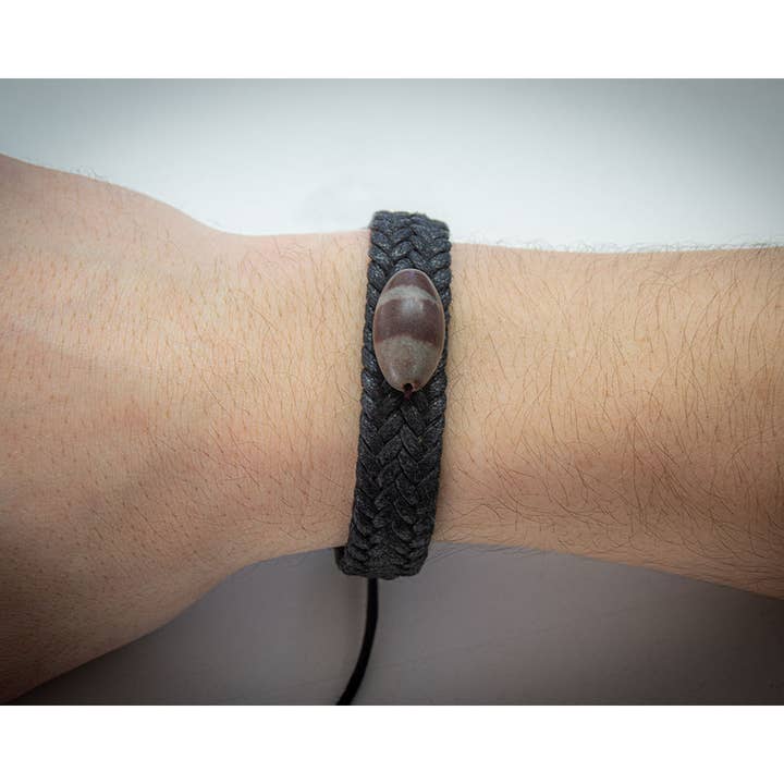 Kheops International - Wholesale Beaded Bracelet - Wax Cord Braid Bracelet W/ Shiva Lingam (Each)