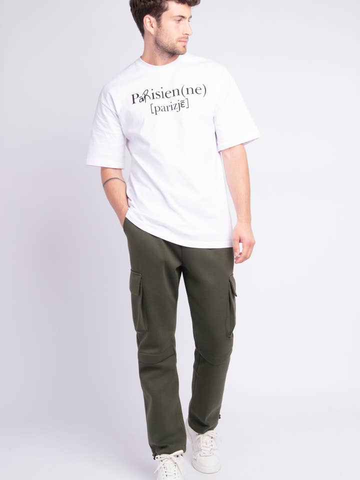 Khaki cargo joggers met effen kleur en elastische tailleband voor wholesale door AARHON