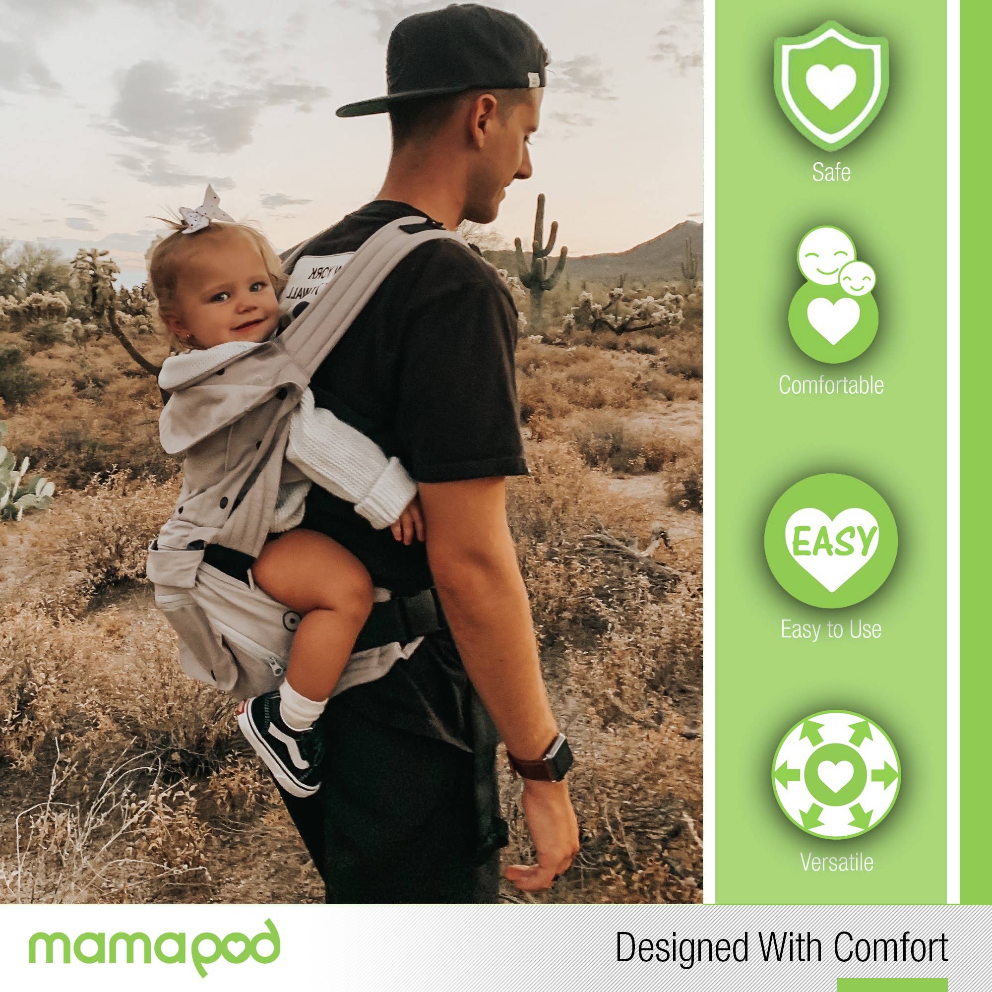 Mamapod - Venta al por mayor Transporte del bebé - Mochila portabebé Mamapod, gris natural, sin bastón de soporte6