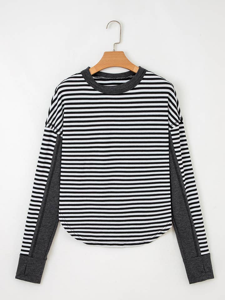 FASHION BLVD - Wholesale Knit Top - Women's - FB Stripe Patchwork Thermal Knit Drop Shoulder Top17