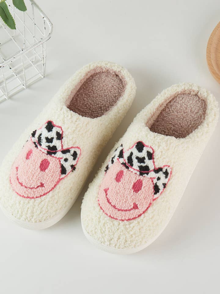 6 Pairs Prepack Emoji Cowboy Plush Novelty Slippers Cozy for wholesale on Faire