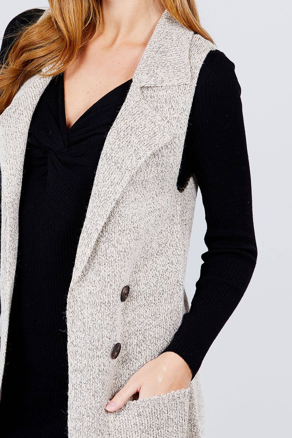 Active Basic | Active USA - Wholesale Outerwear Vest - Women's - Sleeveless Notched Collar Long Sweater Vest44