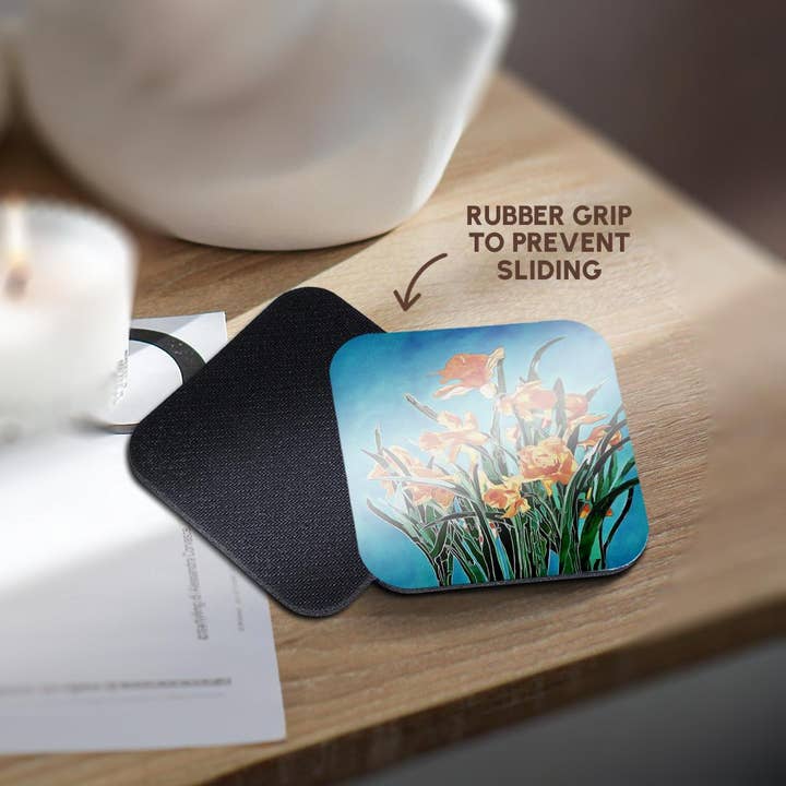 3dRose - Wholesale Coasters - 3dRose, Blooming Golden Daffodils Bold Line Art, Coaster10