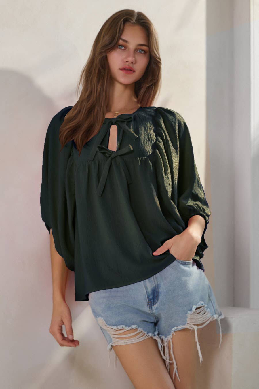 Oddi - Wholesale Blouse - Women's - Solid Airflow Batwing 3/4 Sleeve Top11
