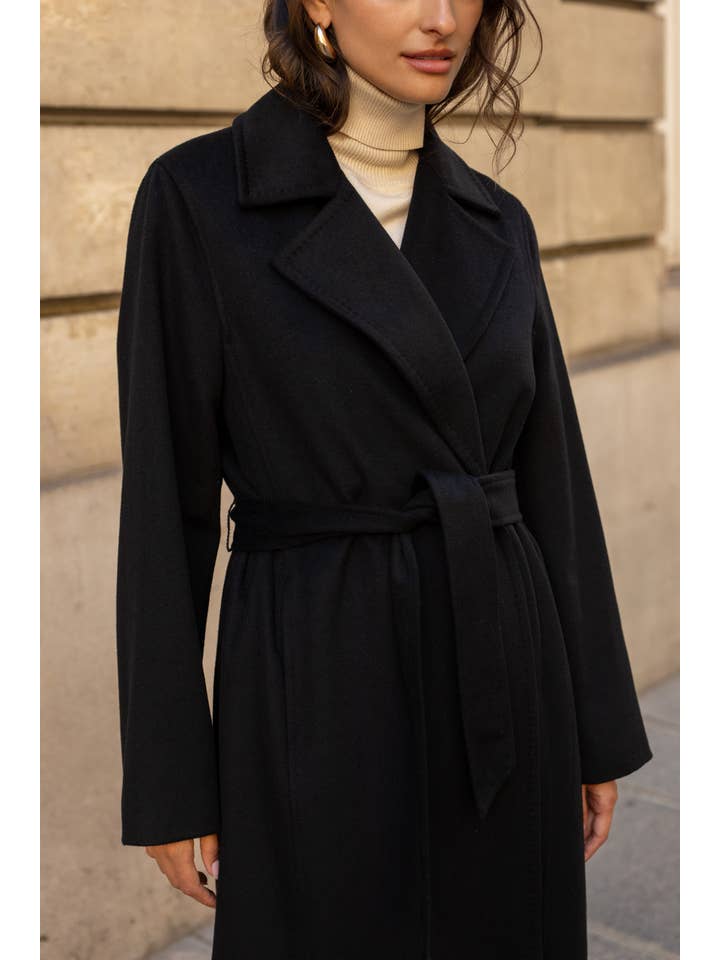 Attentif Paris - Wholesale Coat - Women's - Belted long coat in blended wool53