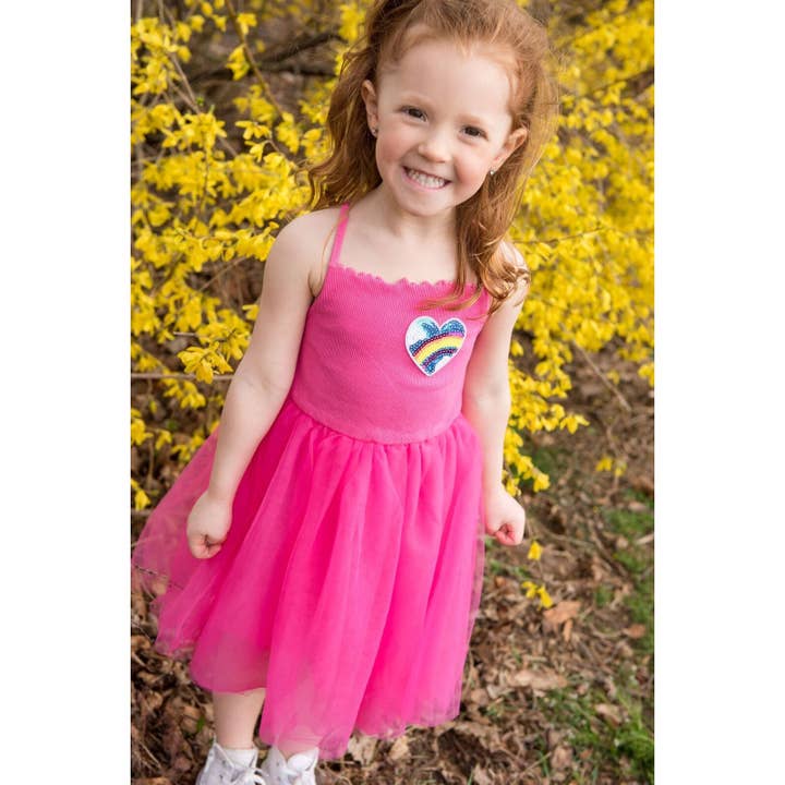 SPARKLE BY STOOPHER Tule Jurk met Bandjes en Regenboog Pailletten Hart voor wholesale door Tweenstyle By Stoopher