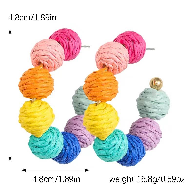Purple Myrtle - Wholesale Hoop Earrings - Rattan Ball Hoop Earrings in Multicolor and Pink for Summer4