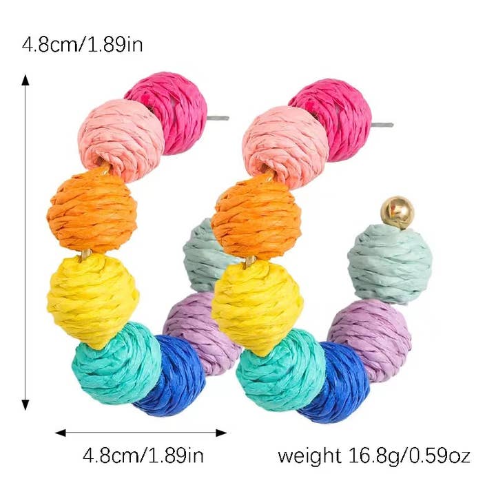 Purple Myrtle - Wholesale Hoop Earrings - Rattan Ball Hoop Earrings in Multicolor and Pink for Summer4