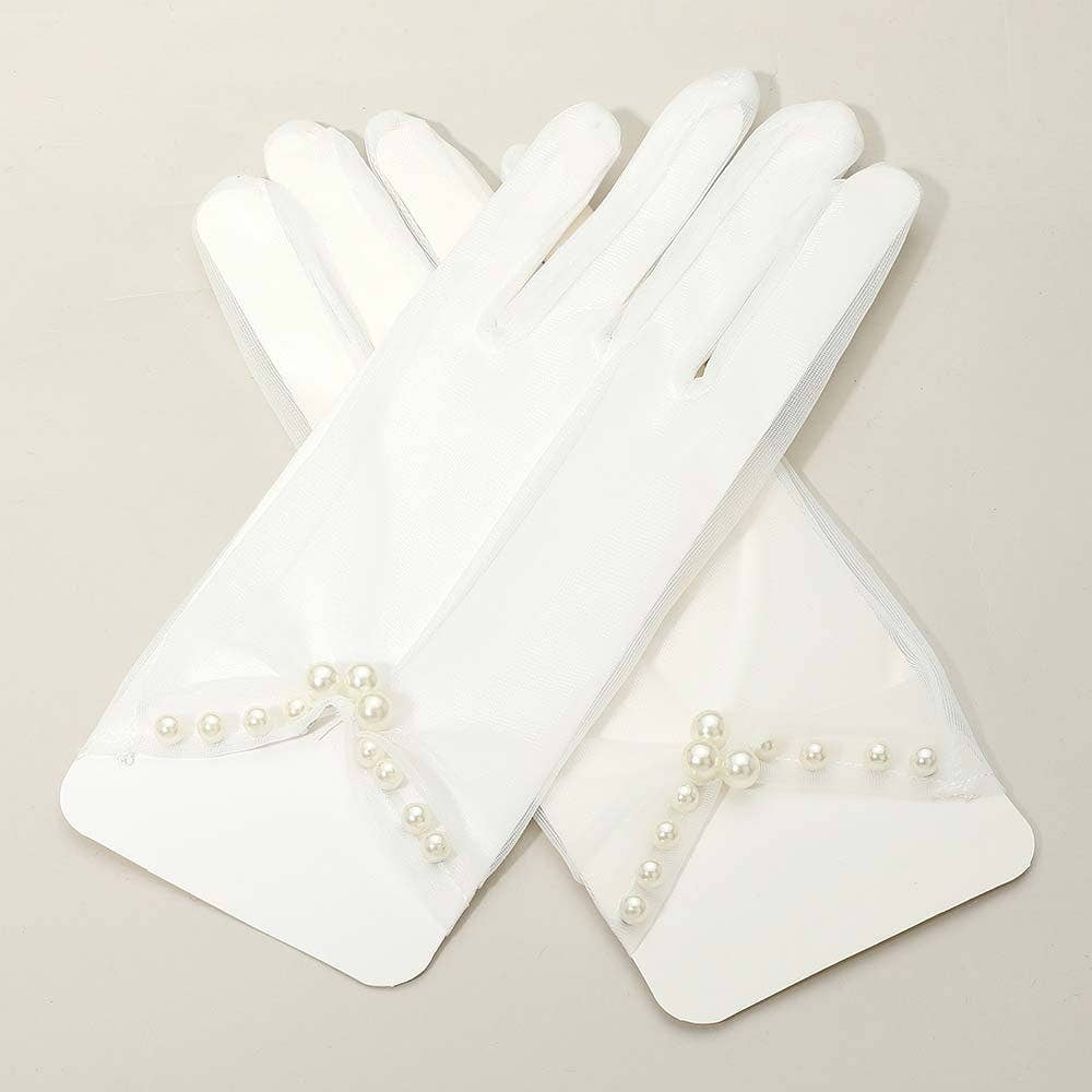 Sensibling Corp. - Wholesale Gloves – Women's - Dressy Pearl Wrist Detail Sheer Gloves1