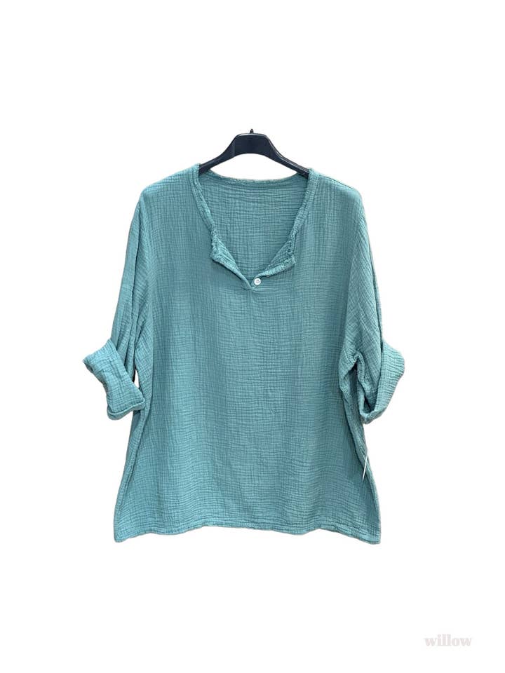 MOONSUN - Wholesale Blouse - Women's - Oversized cotton gauze top with button collar