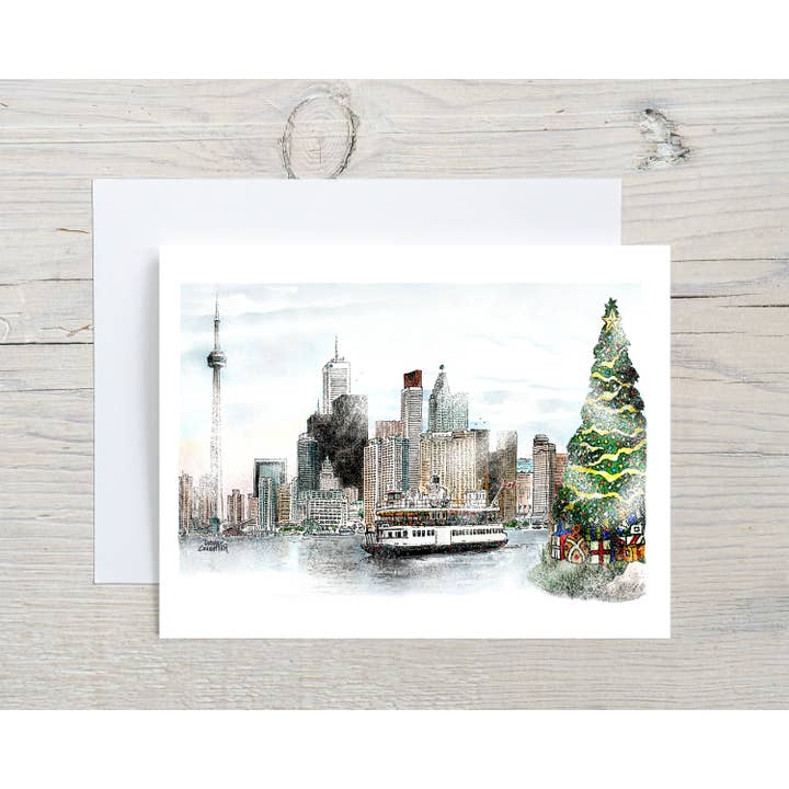 Winter Skyline Christmas Card for wholesale by Totally Toronto Art/Sassy City Studio