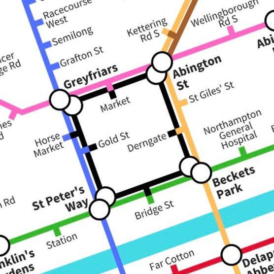 Underdog Studio - Wholesale Art Print - Northampton Northamptonshire Underground Style Art Map Print
