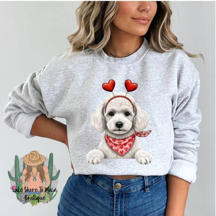 Cute Valentine's day sweatshirt - Valentine Poodle white for wholesale by Lake Shore To Main