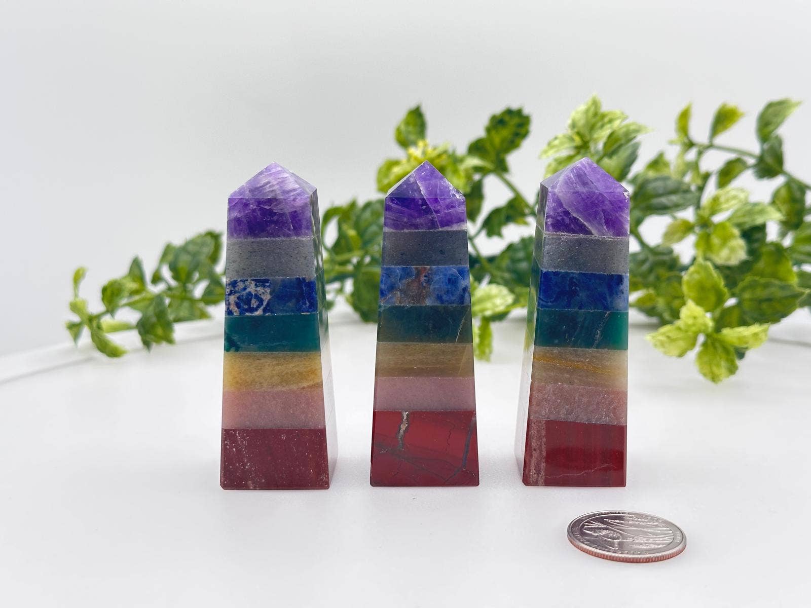 Meraki Gemstones - Wholesale Spiritual Stone/Crystal - Seven Chakra Gemstone Tower Obelisk 4 Faceted 7.5CM Aprox