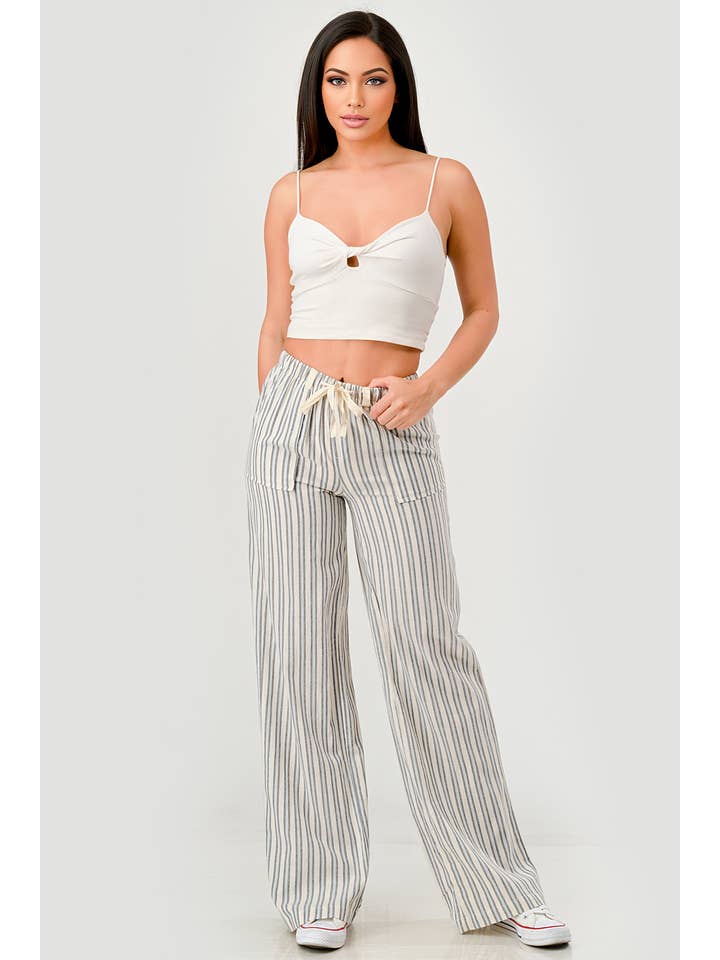 REDFINCH APPAREL INC - Wholesale Pants - Women's - Womens Linen Drawstring Straight Leg Pants