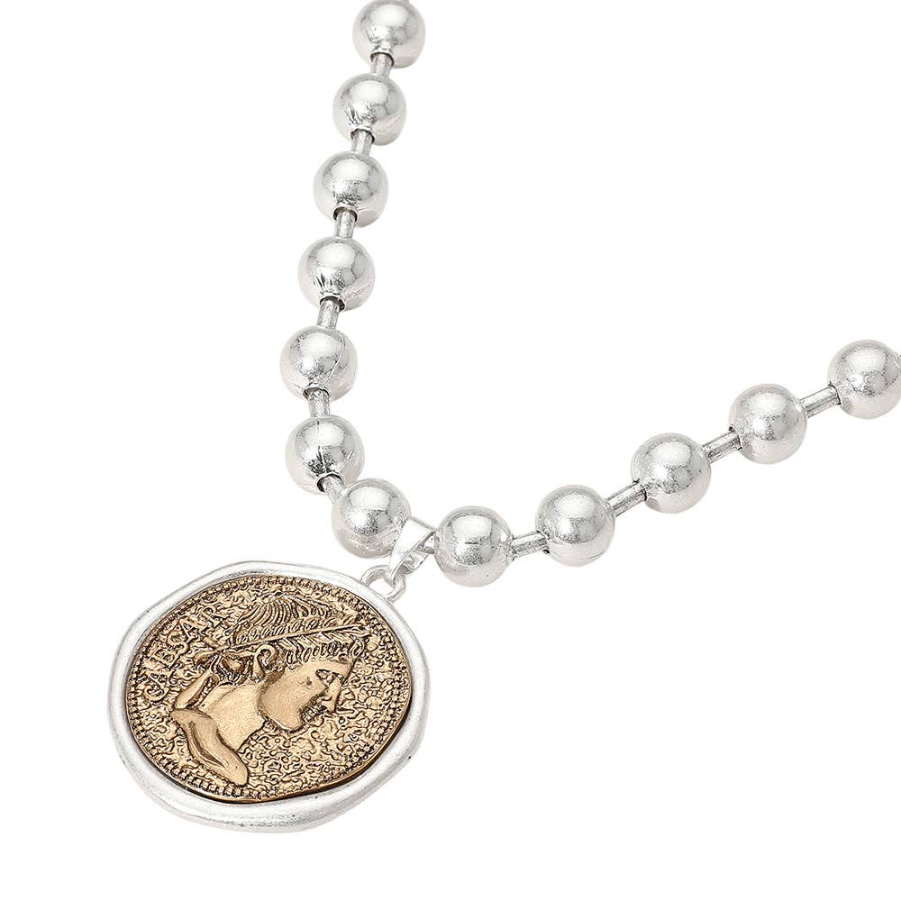 Sensibling Corp. - Wholesale Pendant/Charm Necklace - Worn Metal Roman Caesar Medal Pendant Beaded Necklace4