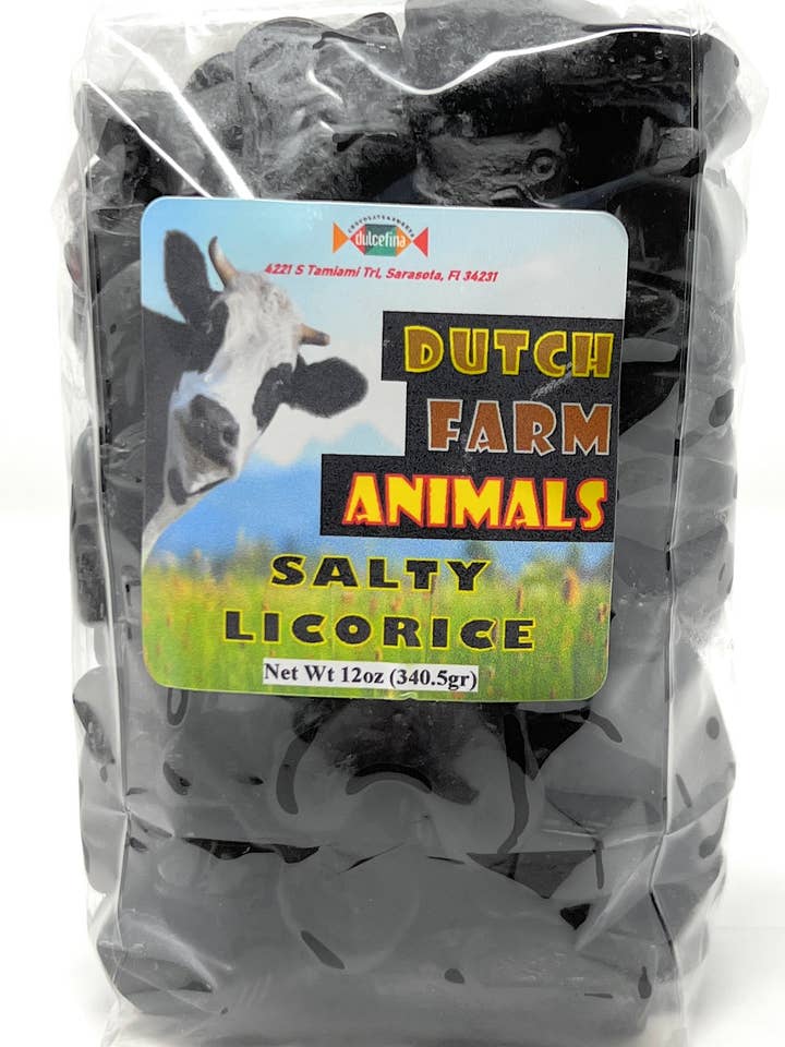 Dutch Farm Animals Black Salty Licorice 10oz Bag for wholesale by Dulcefina Chocolate and Sweets